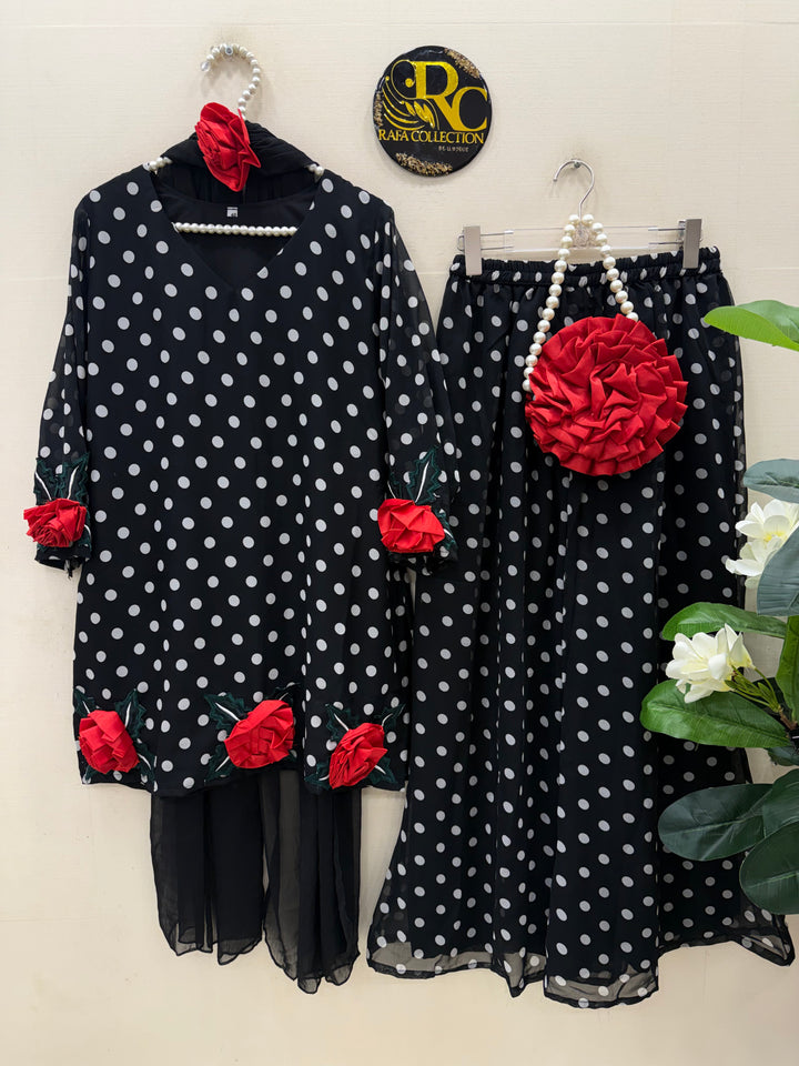 Polka dot 3d flower suits
