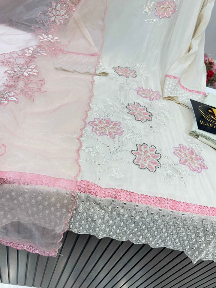 Glass organza handwork suit 2239