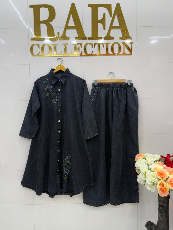 Denim embroidered co-ord sets