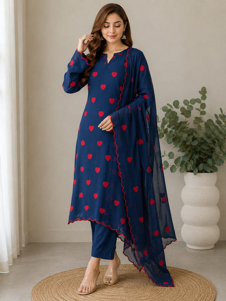 Viral heart embroidered unstitched Suits
