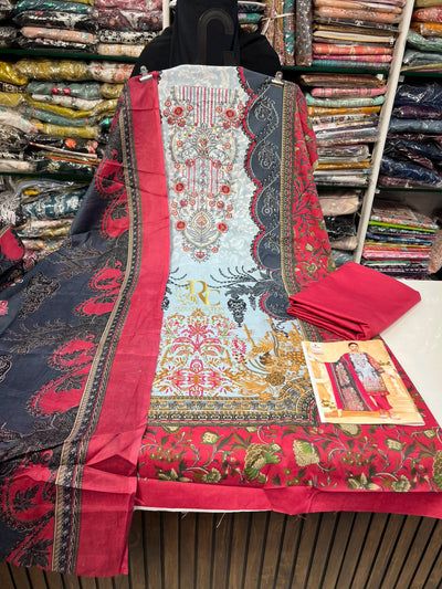 Semi Cotton embroided suit 1758