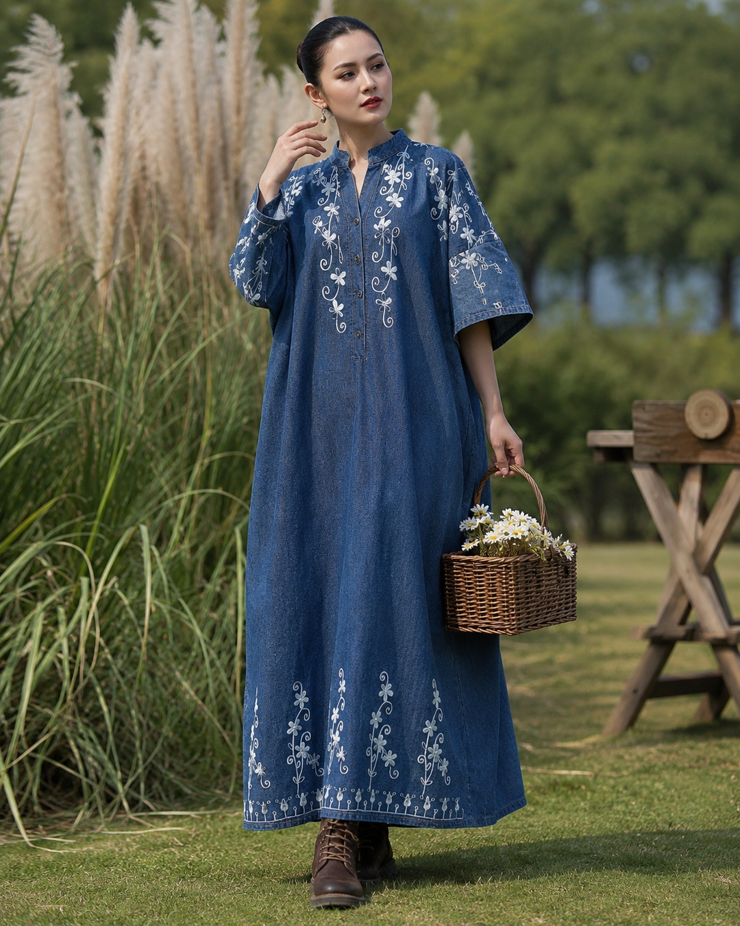 Denim long kaftan