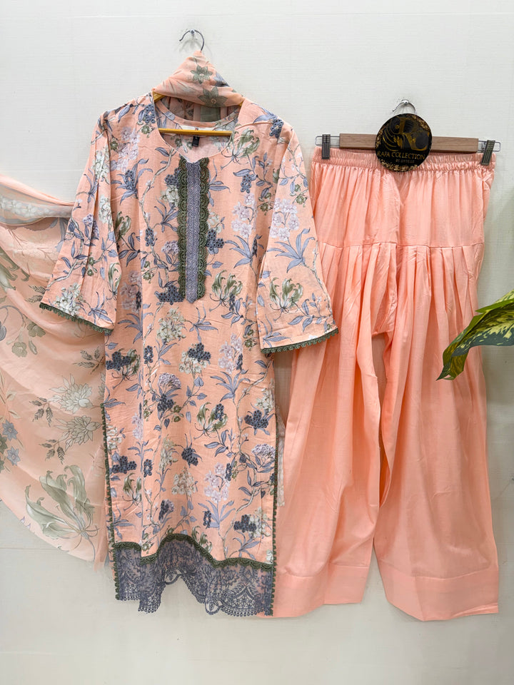 Cotton embroided farshi suits