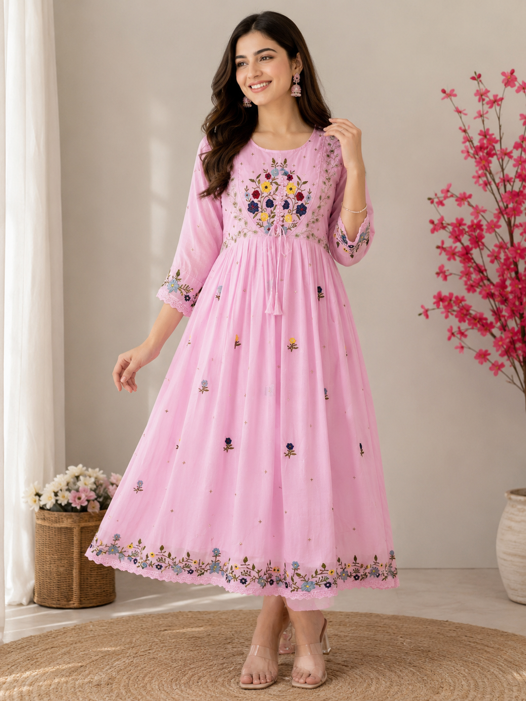 Mul chanderi embroidered gowns