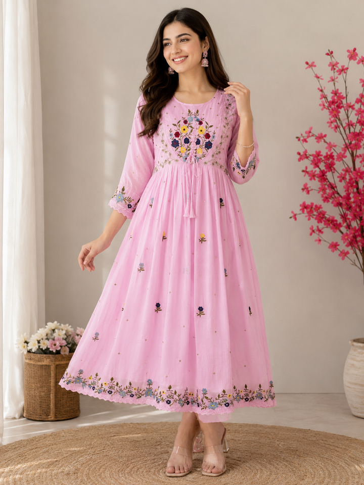 Mul chanderi embroidered gowns