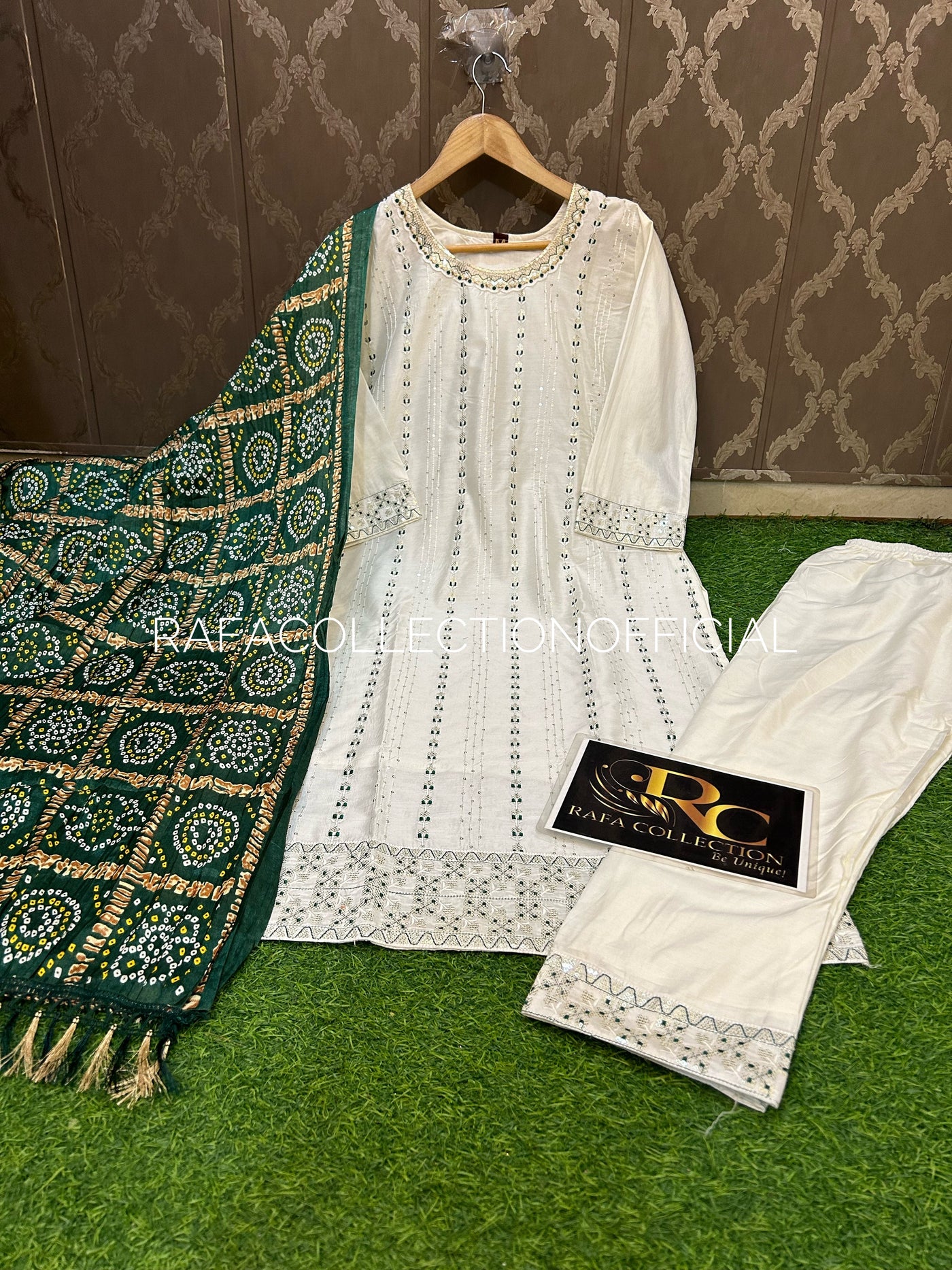 Embroided silk suit