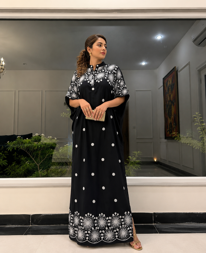 Embroided long kaftan dresses