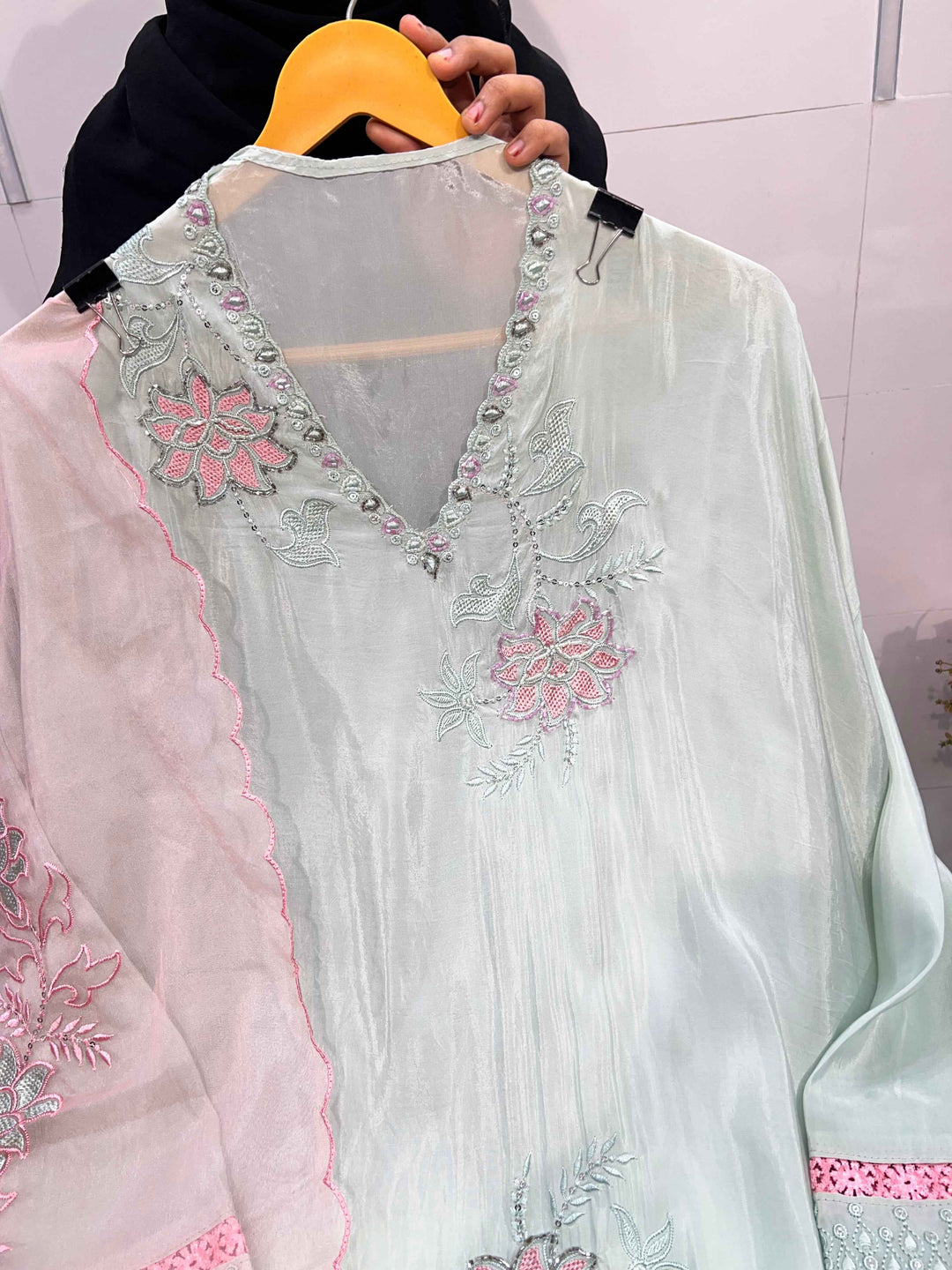 Glass organza handwork suit 2239