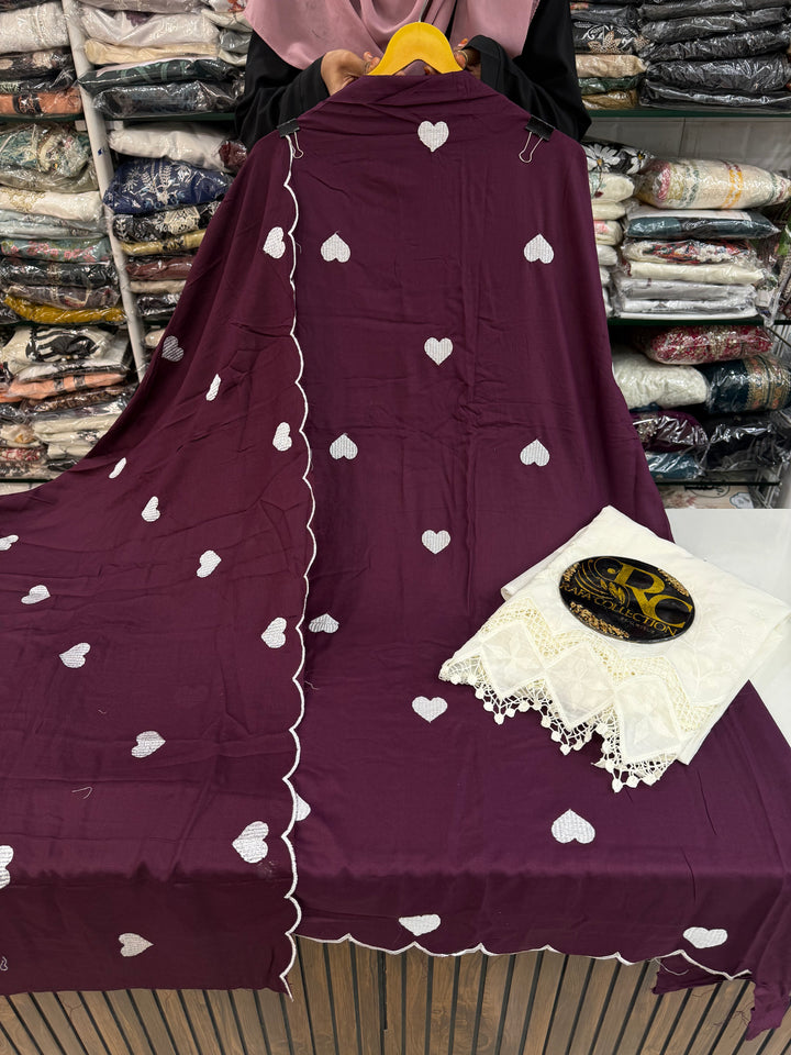 Heart Embroidered Unstitched Suits