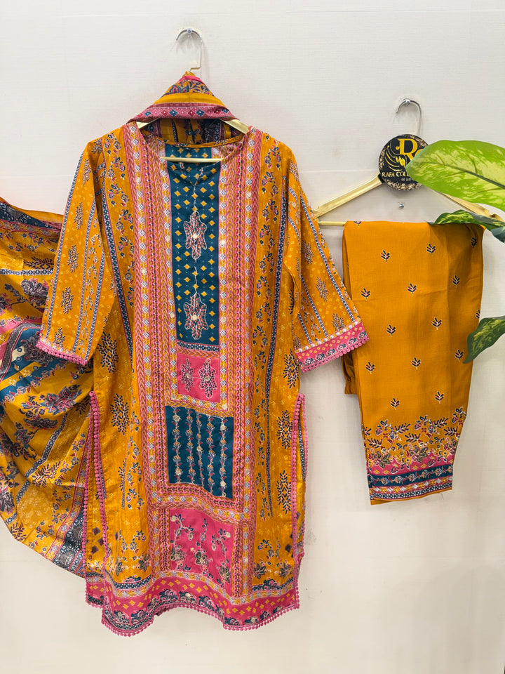 Semi cotton embroidered suits 5038