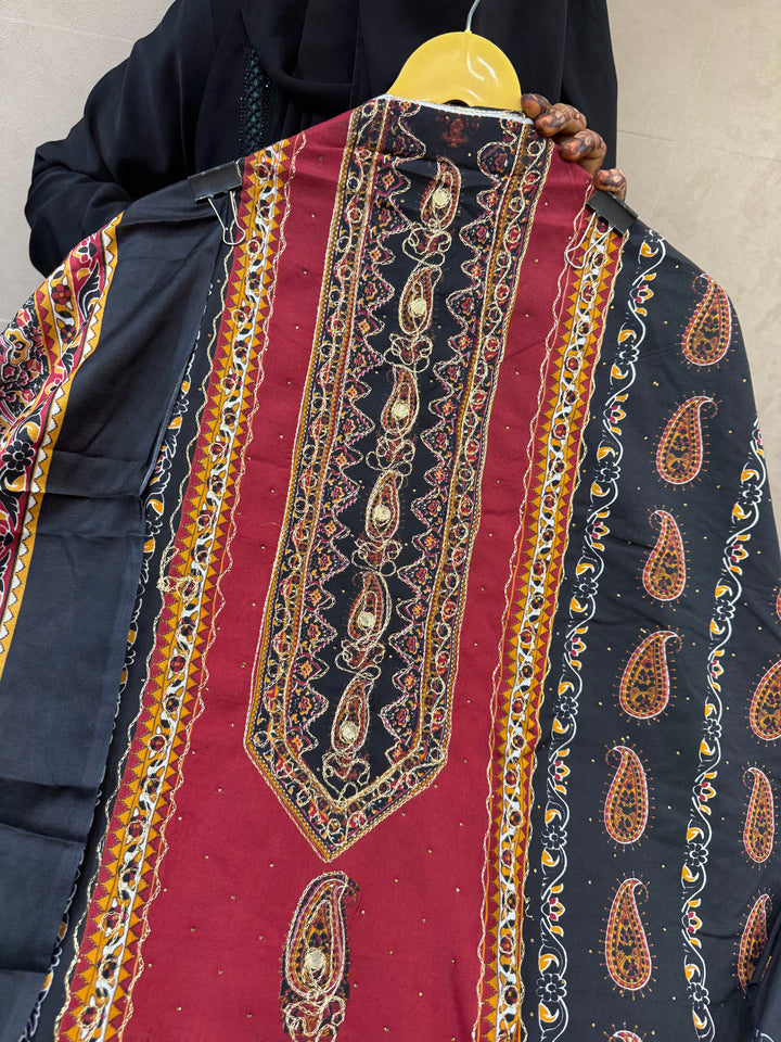 Cotton embroided unstitched suits