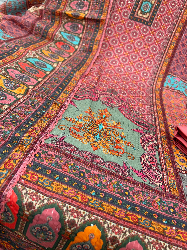 Multi Colour Unstich Suit 1396