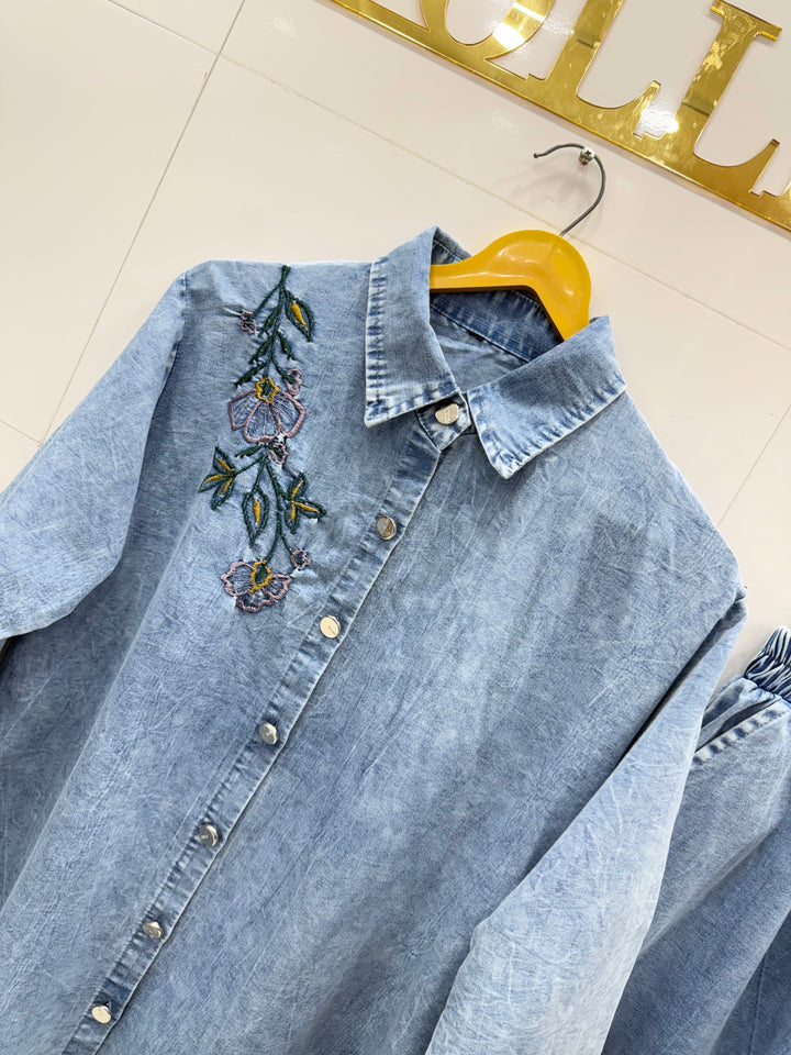 Denim embroidered co-ord sets