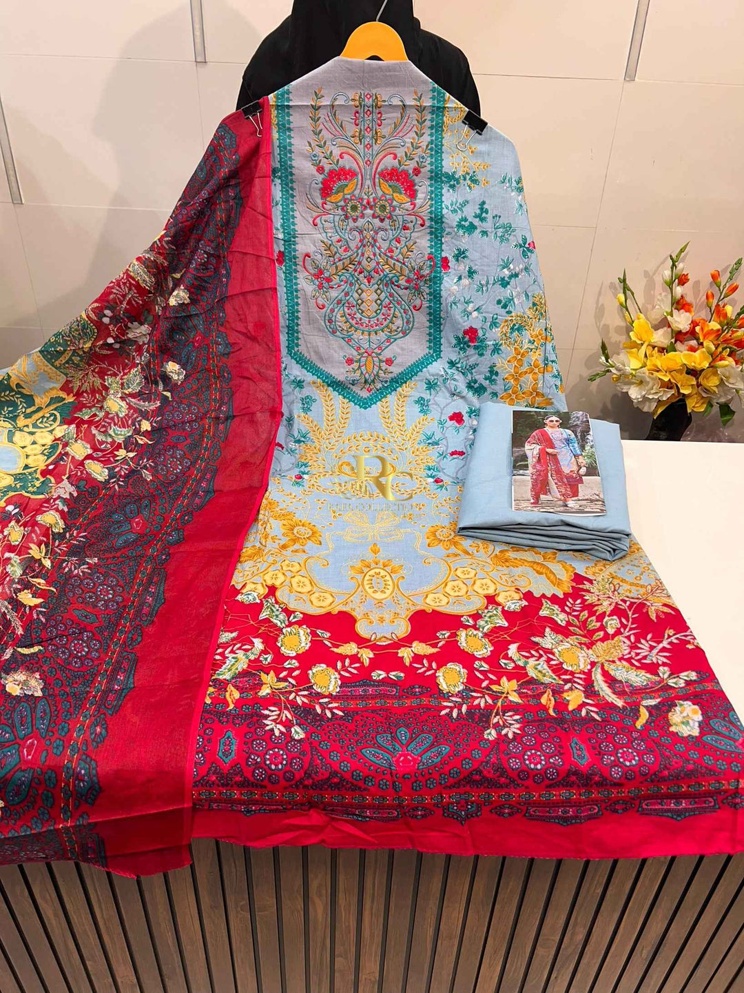 Cotton Embroidered Suit 3015