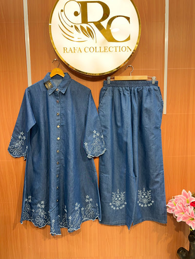Denim Embroided co-ord set 2742