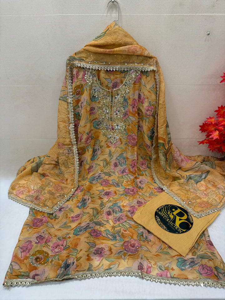 Organza handwork unstitched suits