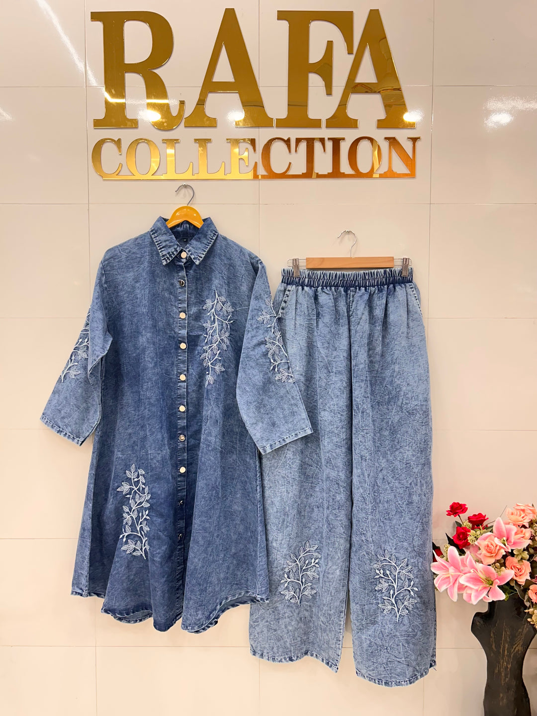 Denim embroidered co-ord sets