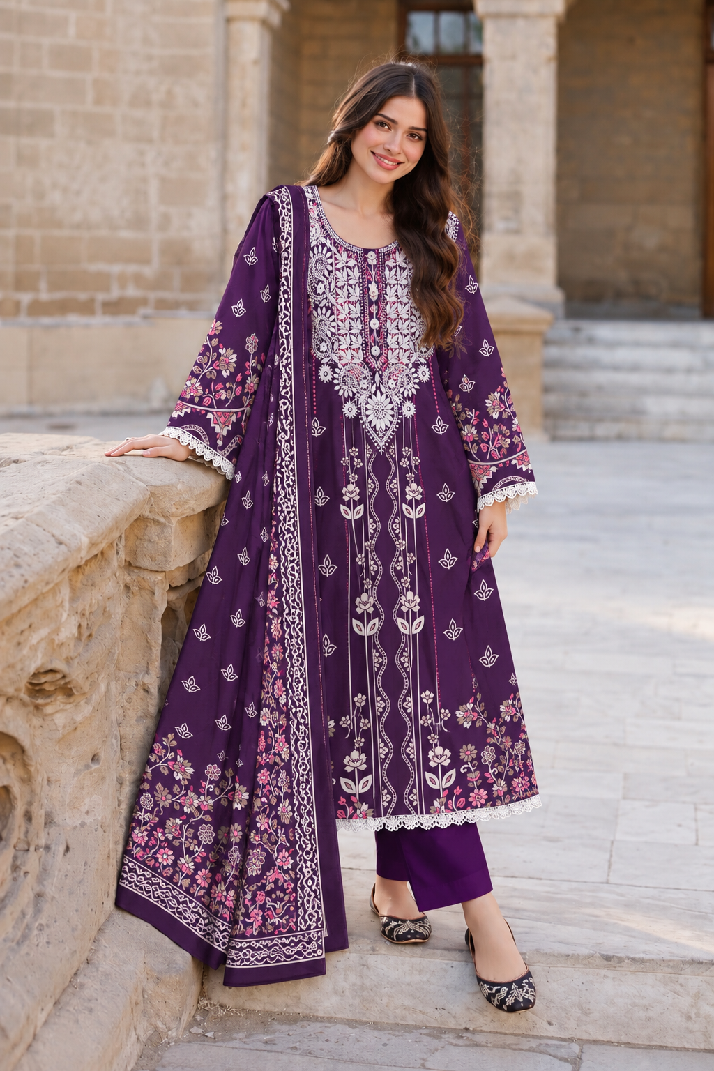 Cotton lakhnawi ready to wear suits