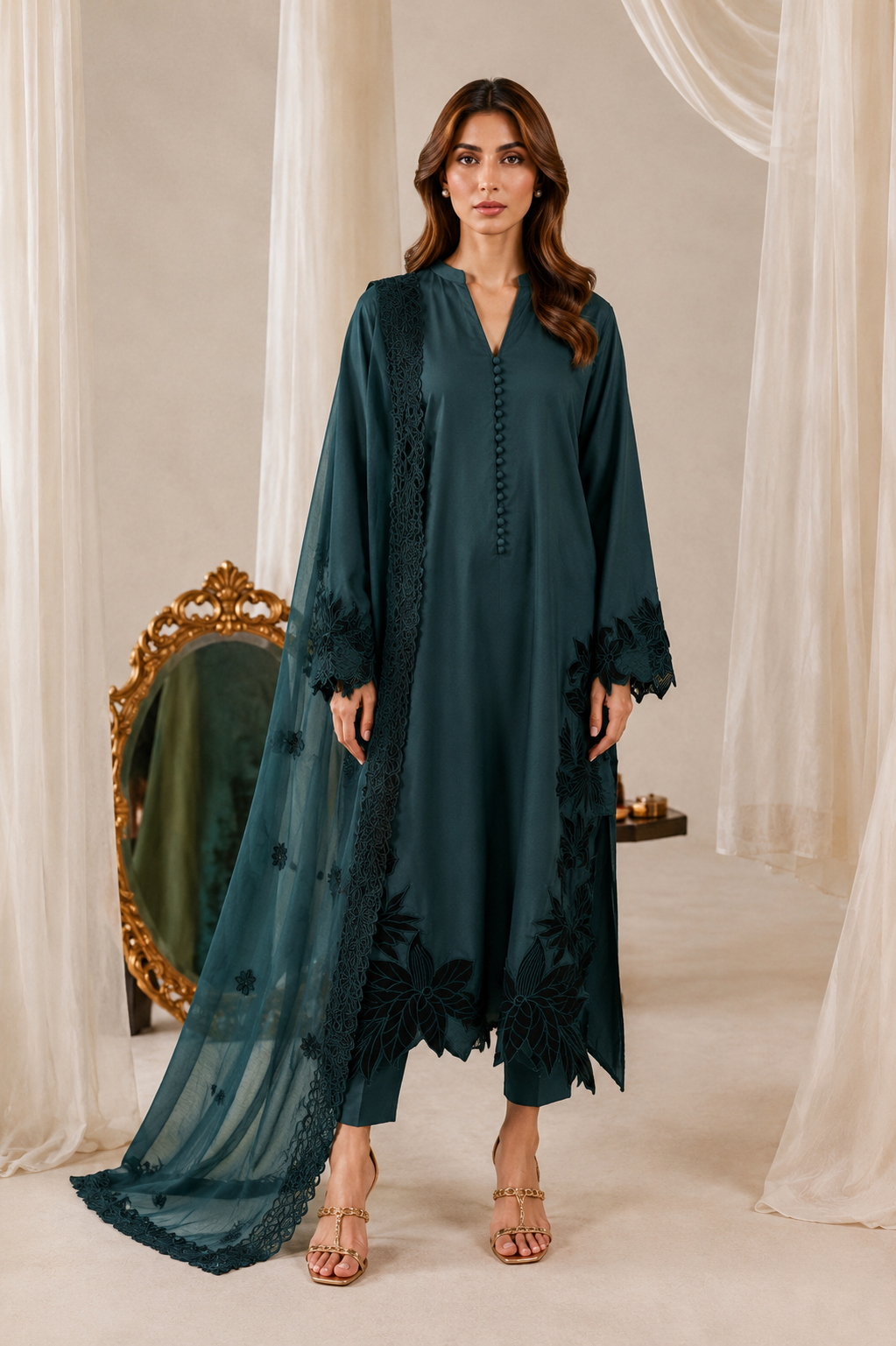 Cutwork embroidered pakistani suits