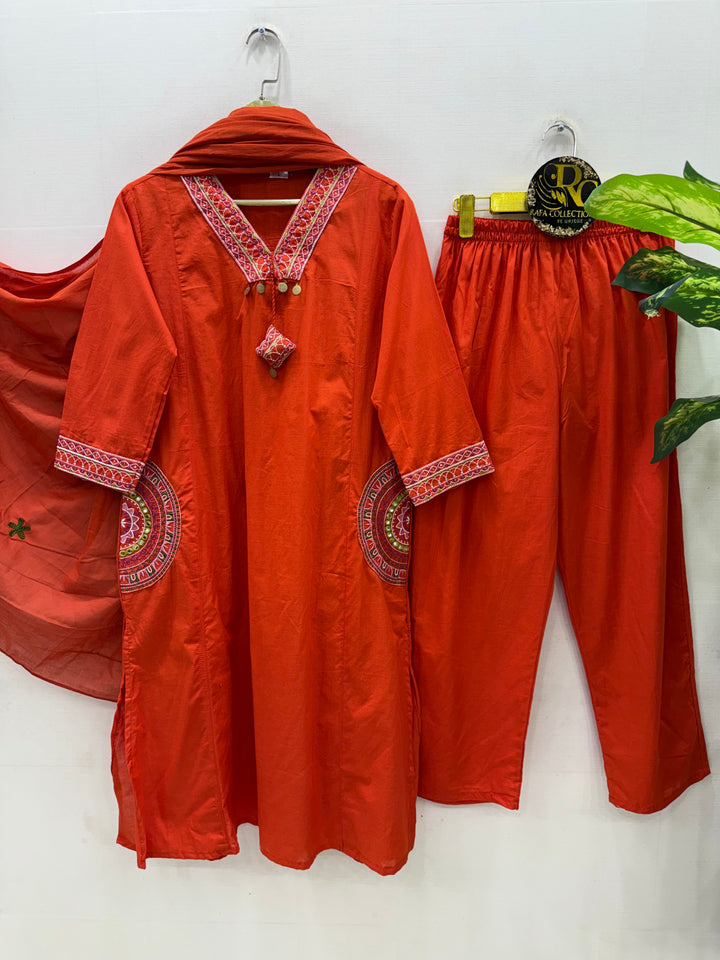 Cotton embroidered suits