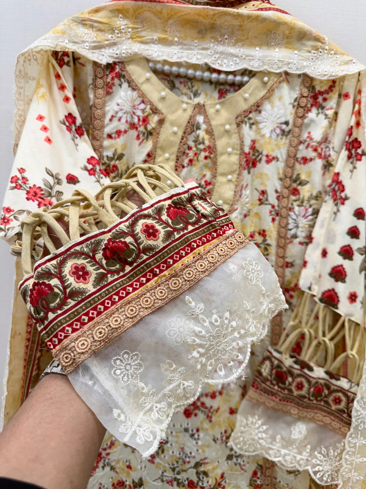 Cotton embroided farshi suits