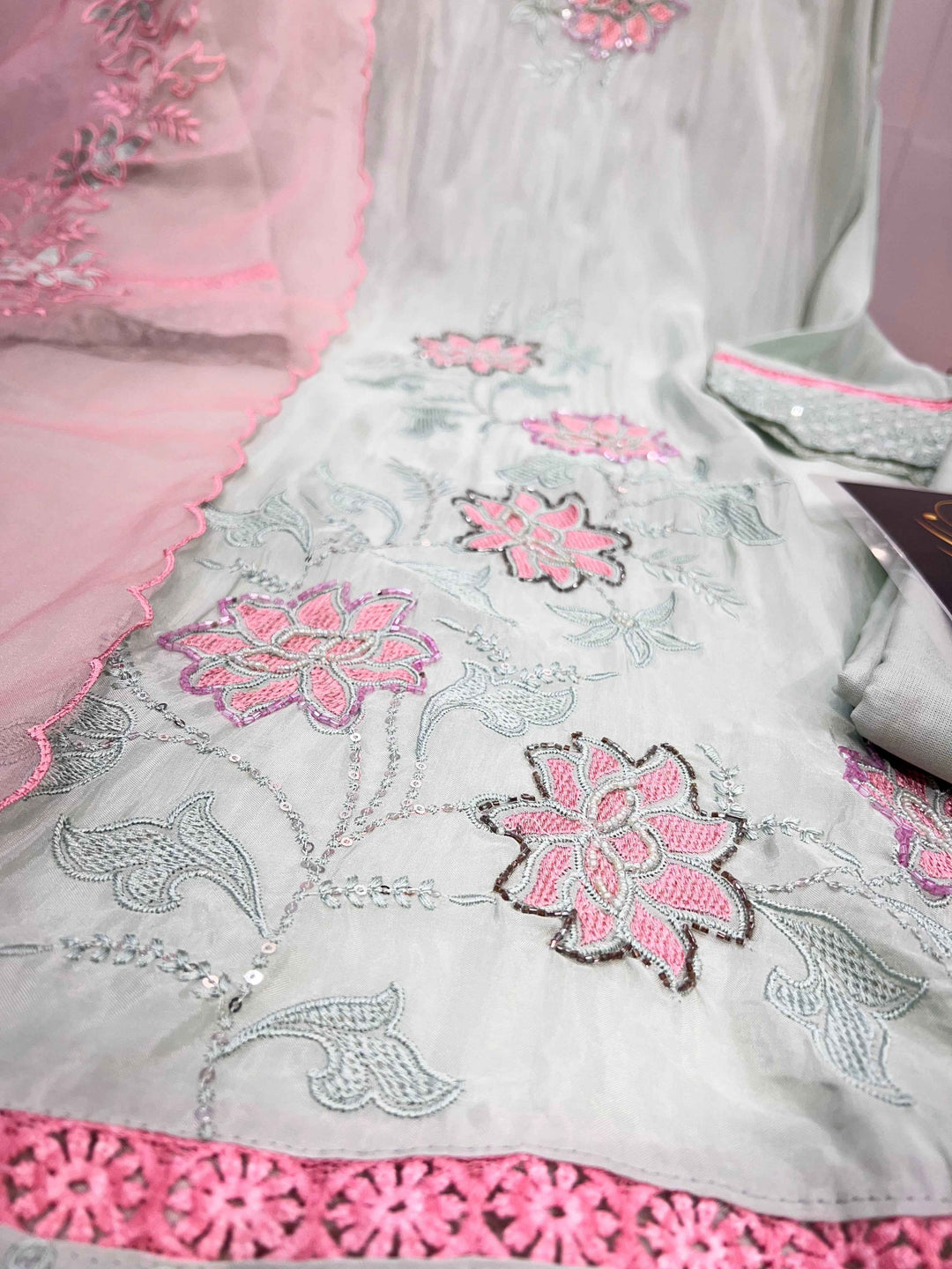 Glass organza handwork suit 2239