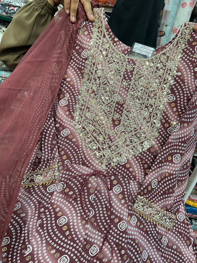 Bandhni Print Gown suit 2055