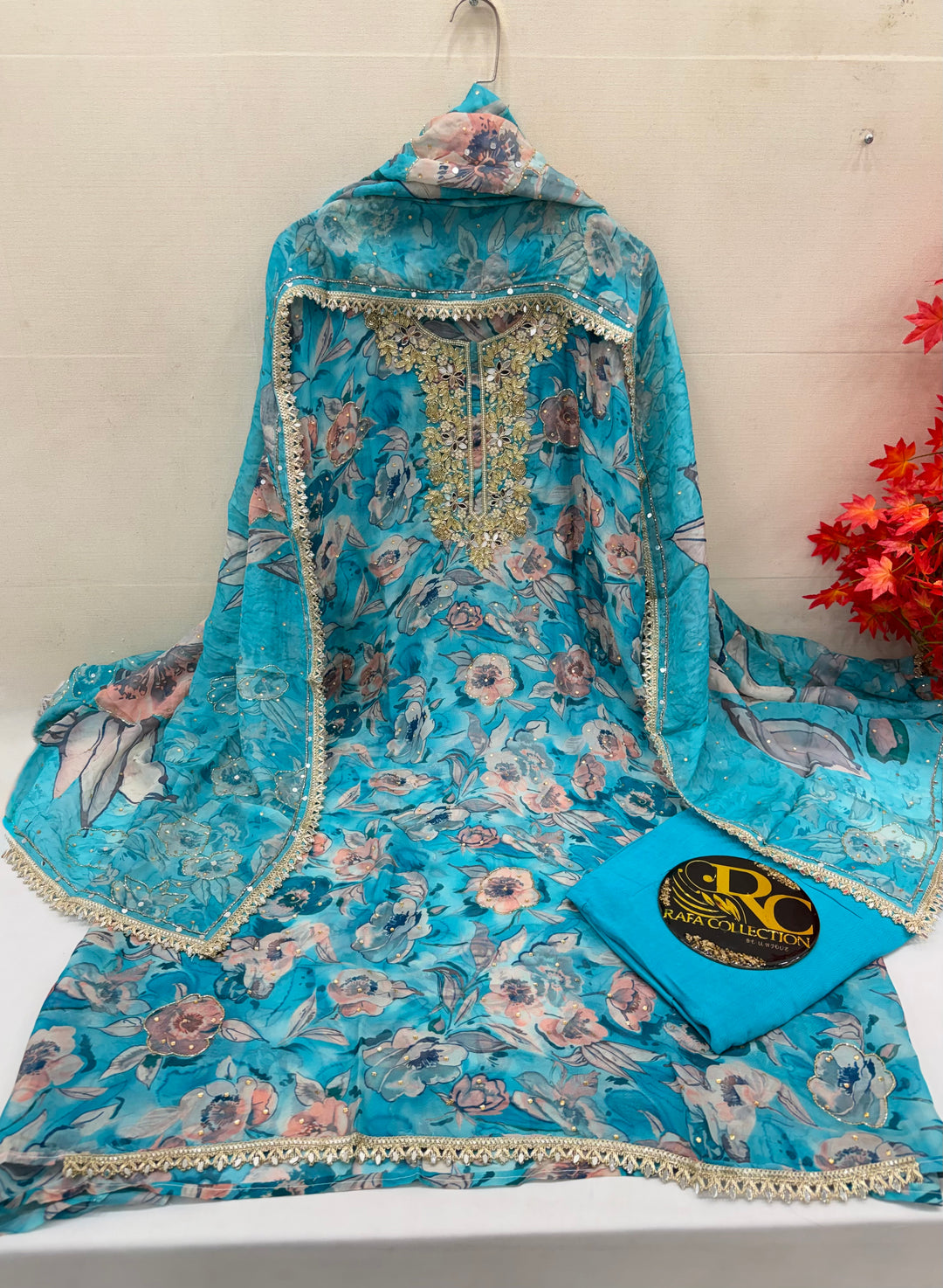 Organza handwork unstitched suits